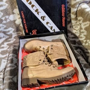 Natural Spraypaint Neat Lace Ankle Boots/B…